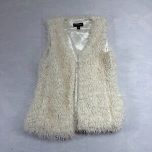Kenneth Blake Faux Fur Vest Womens S Ivory Lined Cozy Soft Sleeveless Open Front